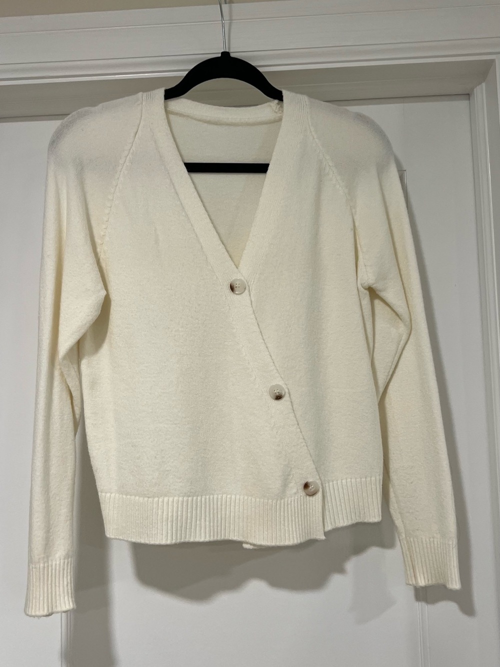 Cream V-Neck Button Sweater Cardigan - Women's